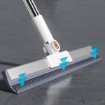 18" Heavy Duty Rubber Floor Squeegee with Long Handle, 2-in-1 Pet Hair & Water Cleaning Tool
