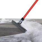 Heavy Duty Silicone Floor Squeegee with Long Handle, 360° Swivel for Garage & Tile Cleaning