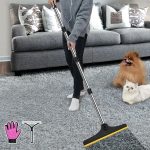 Adjustable Carpet Rake Pet Hair Remover with Long Handle, Reusable Rug Cleaning Tool