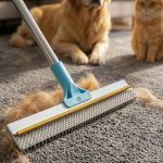 Carpet Rake for Pet Hair Removal with Adjustable Handle, Dual-Sided Scraper for Rugs & Floors