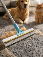 Carpet Rake for Pet Hair Removal with Adjustable Handle, Dual-Sided Scraper for Rugs & Floors